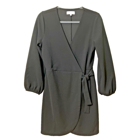 Madewell Dress Women's Medium Black V-Neck Wrap Tie Career Solid Short Preppy - Picture 1 of 6